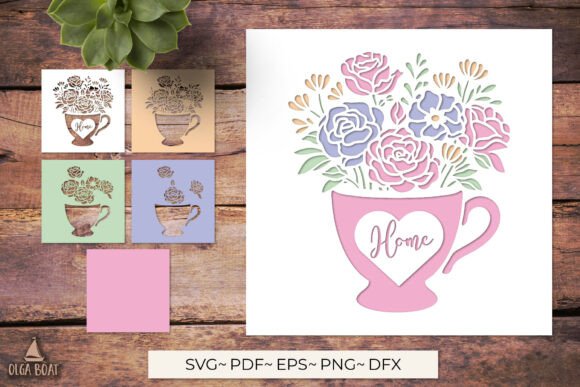 3D Floral Teacup Home SVG Layered Card Evaluation