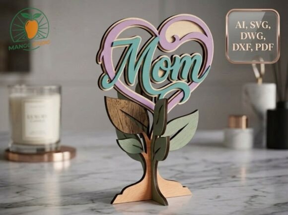 3D Layered Mom Heart Tree Laser Cut SVG