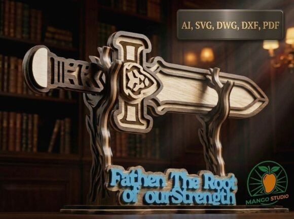 3D Sword Stand Father's Day Laser Cut