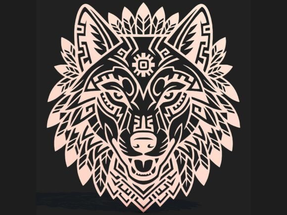 Aztec Wolf Head CNC Wall Art Design