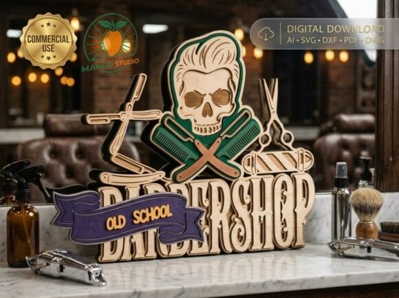 Barbershop Skull Old School 3D Layered: A Bold Statement for Modern Spaces