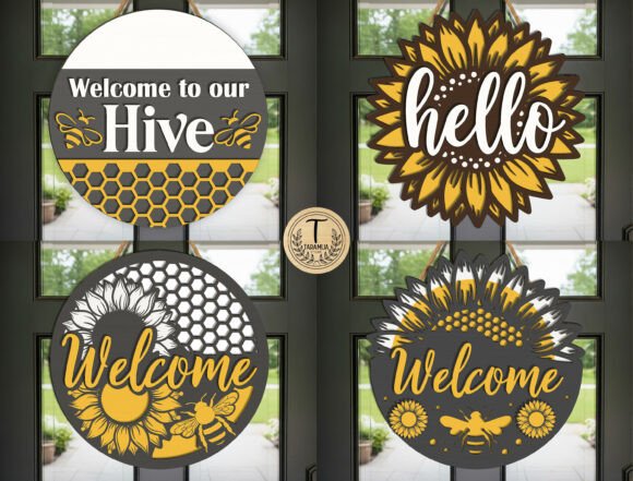 Bee Sunflower Door Sign SVG Bundle