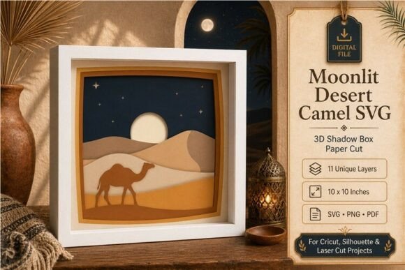 Capturing the Serene Magic of the Desert: The Rise of the Moonlit Desert Camel 3D Shadow Box
