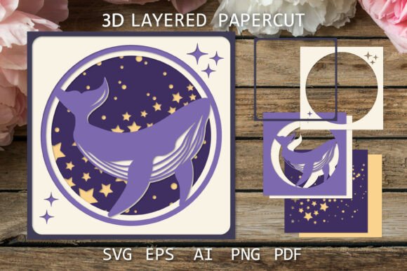 Layered Papercut Whale 3D Shadow Box
