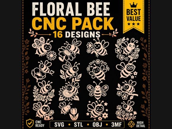 Mastering the Intersection of Nature and Technology with the 16 Floral Bee CNC SVG STL Bundle Pack