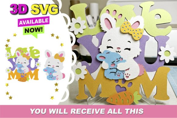 Mommy Rabbit Topper 3D SVG: A Layered Celebration of Motherhood