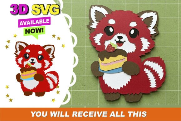 Red Panda Kawaii 3D SVG: Sweet Treats